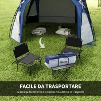Tenda da Campeggio 4-5 Posti con 4 Porte a Cerniera, Zanzariera e Gancio, 350x350x230cm, Bianca e Blu
