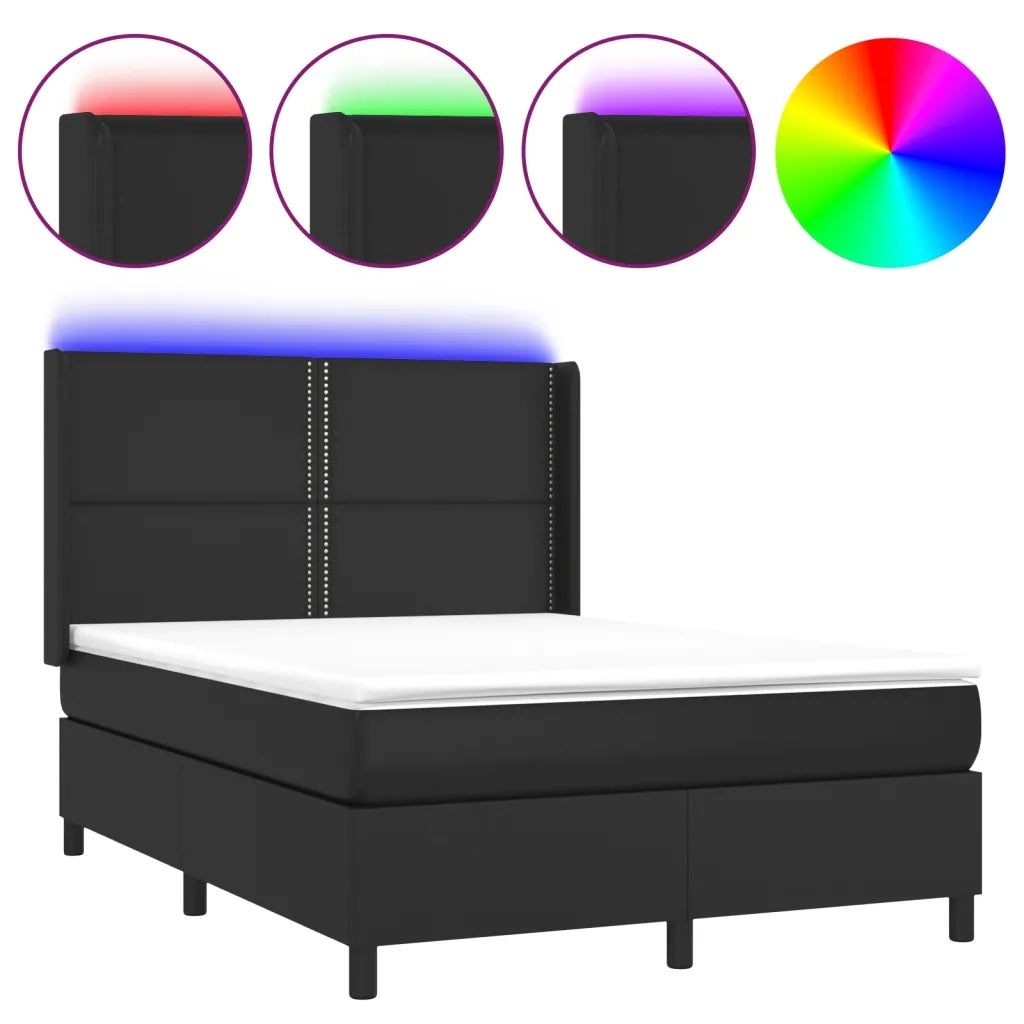 Giroletto a Molle con Materasso e LED Nero 140x200cm Similpelle 3139325