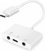 Adattatore 3-in-1 USB-C a doppia connessione 35 mm per cuffie - alta qualità audio e ricarica rapida - per Android e MacBook.