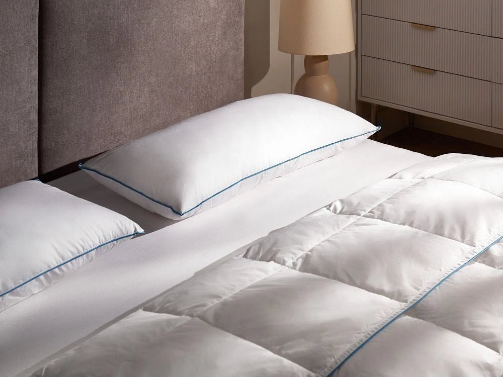 Cuscino alto da letto Rivestimento in cotone premium Imbottitura in piuma e piumino Bianco 40 x 80 cm premium