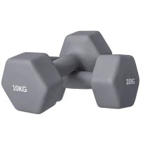 Set 2 Manubri Esagonali da 2x10 kg in Metallo e Plastica con Impugnatura Antiscivolo, 26x12x12 cm, Grigio