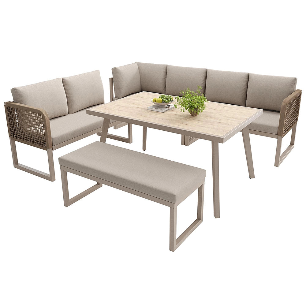 Set da giardino in rattan PE - Xylo - Per 6/8 persone resistente alle intemp¨¦rie beige