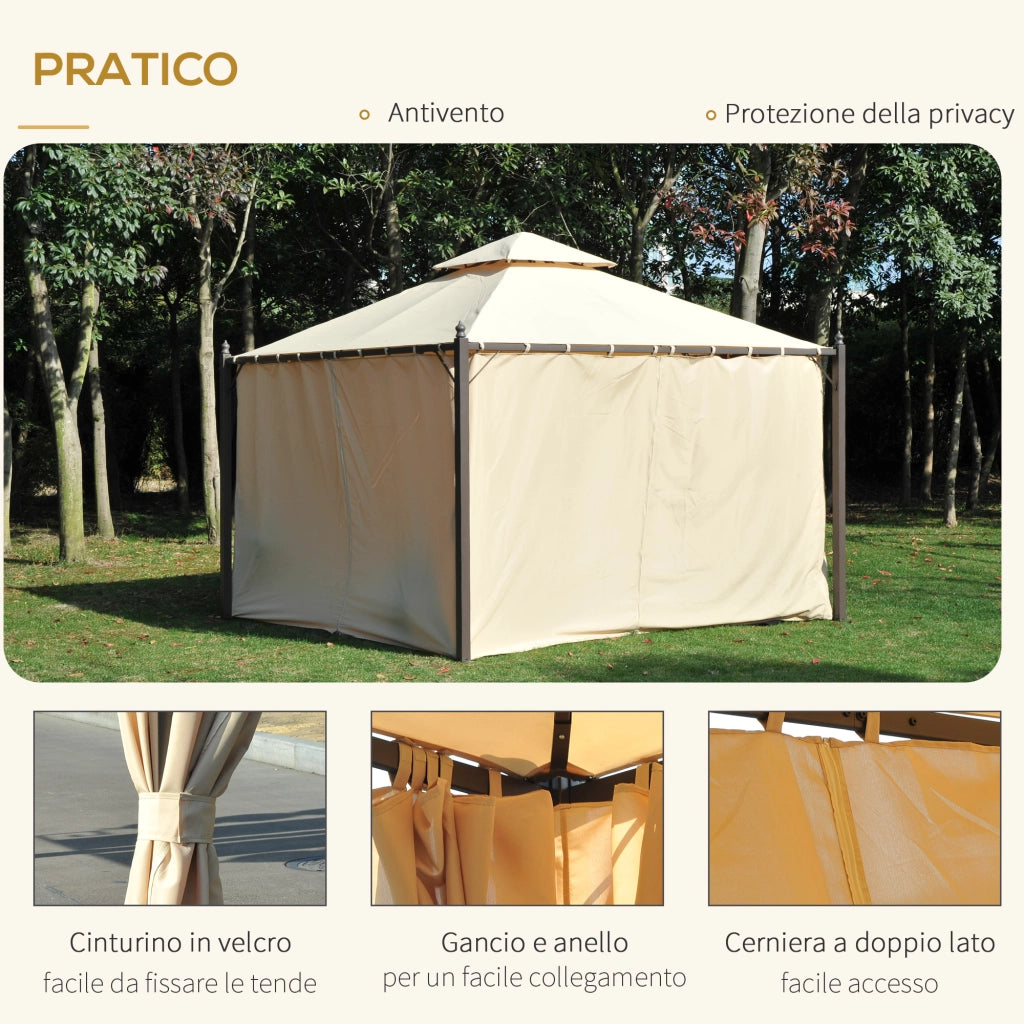 Gazebo da Giardino con Tende e Doppio Tetto ¨C Zephmum ¨C Beige 3x3m