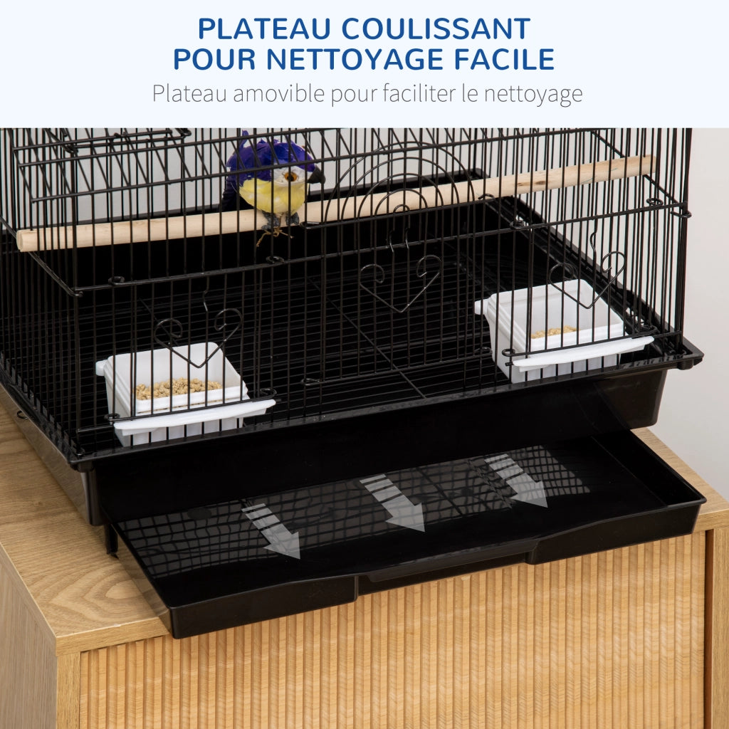 Gabbia per uccelli con mangiatoie e posatoi ¨C zephmum ¨C nero 50.5x41x63 cm
