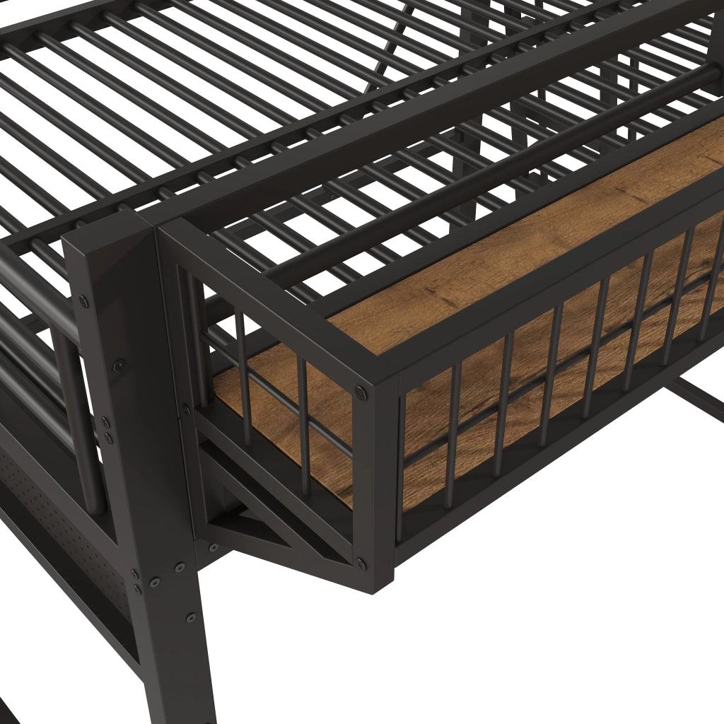 Letto a soppalco 140x200 cm per 2 persone, letto alto con ripiani portaoggetti e spazio aperto sottostante, metallo nero