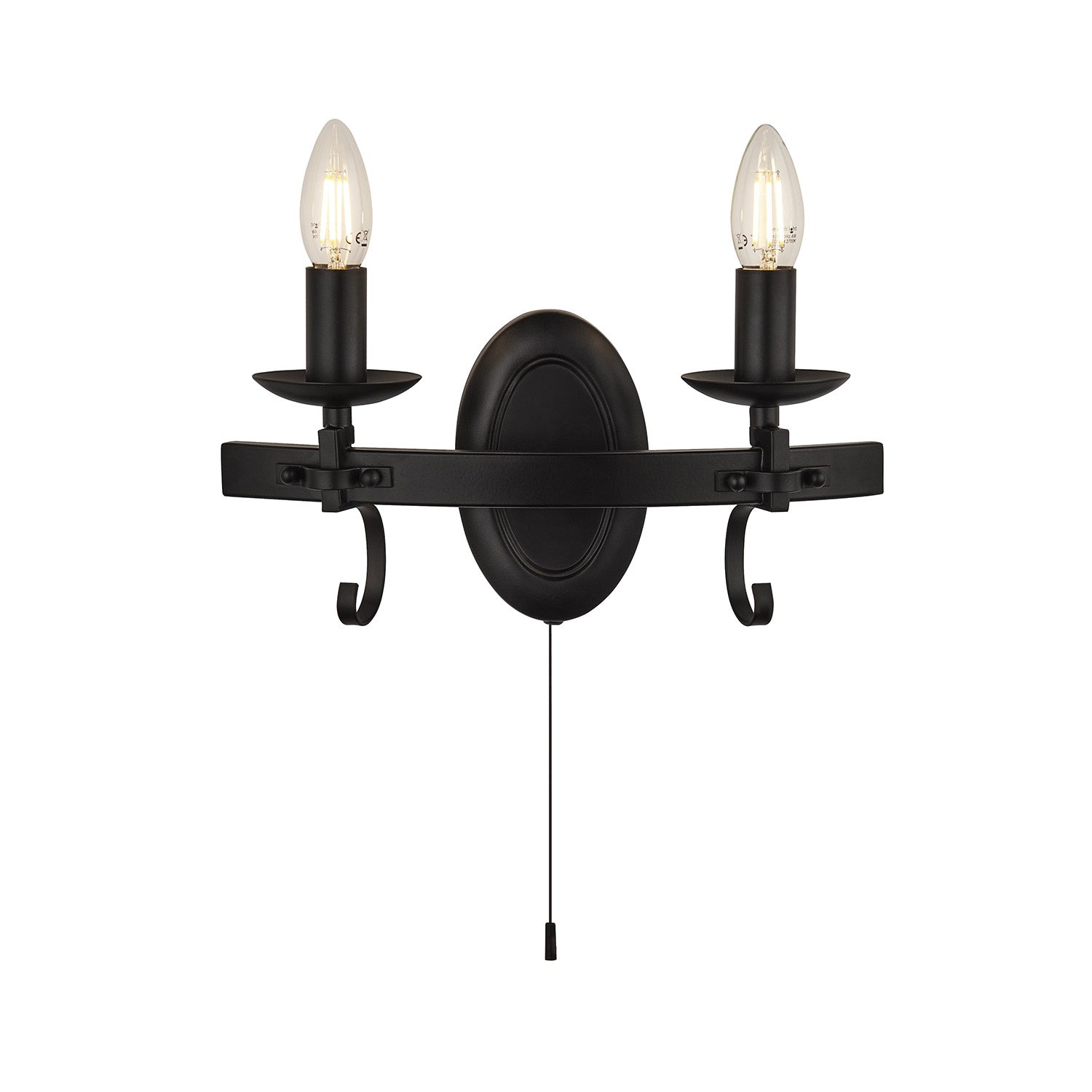 Applique Rustico-Country Cartwheel Iii Acciaio Nero 2 Luci E14