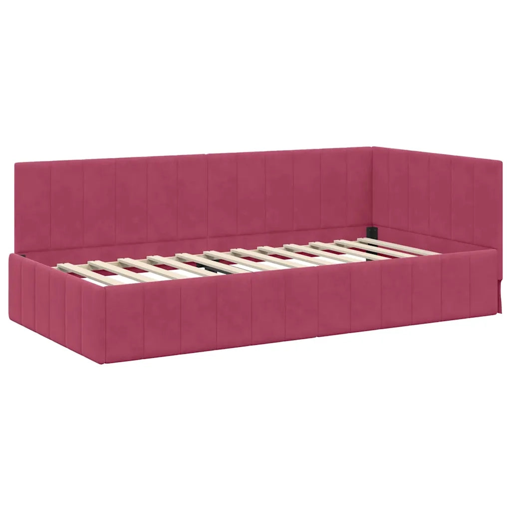 Cornice del letto ad angolo Rosso Vino 90 cm x 190 cm Velluto