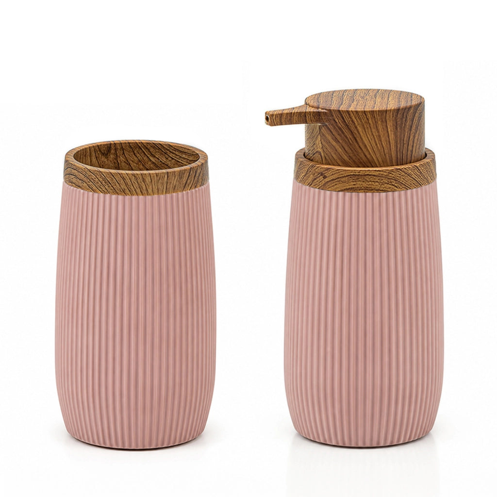 Set accessori bagno con dispenser e portaspazzolini rosa cipria Blob