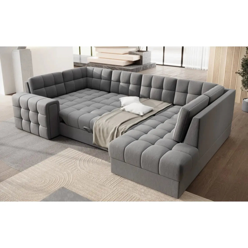 Divano angolare convertibile MONTEZA grigio 299 cm con contenitore e letto