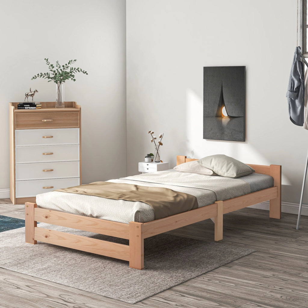 Letto in Legno Massello con Testiera e Doghe ¨C MINIMAL ¨C 90x200 Naturale