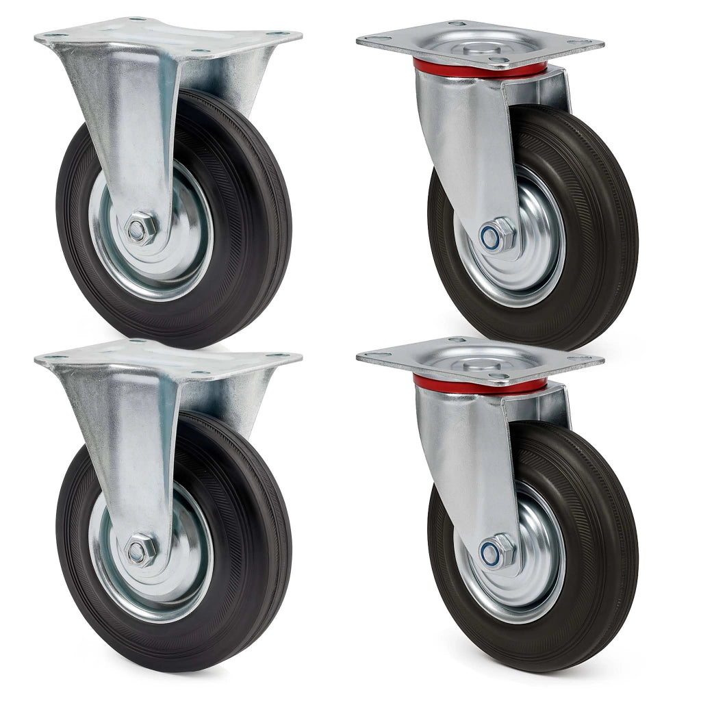 Set rotelle da trasporto 200 mm 2 ruote piroettanti 2 fisse, nucleo in metallo, 150 kg a ruota
