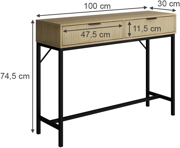 Tavolo da toilette Lennox, Rovere, 100 x 75 cm con 2 cassetti, adatto all'uso come toeletta o superficie d'appoggio