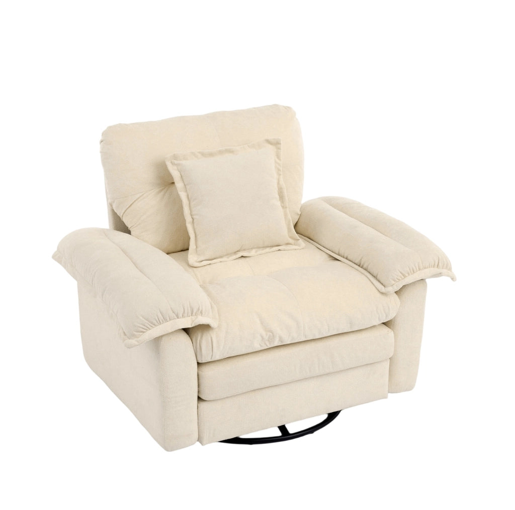 Poltrona girevole 360° oversize in ciniglia beige con cuscino di supporto HOMVRA
