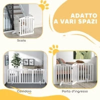 Cancellino per Cani Pieghevole a 3 Pannelli con 2 Supporti, in Legno Bianco, 155x30x61 cm