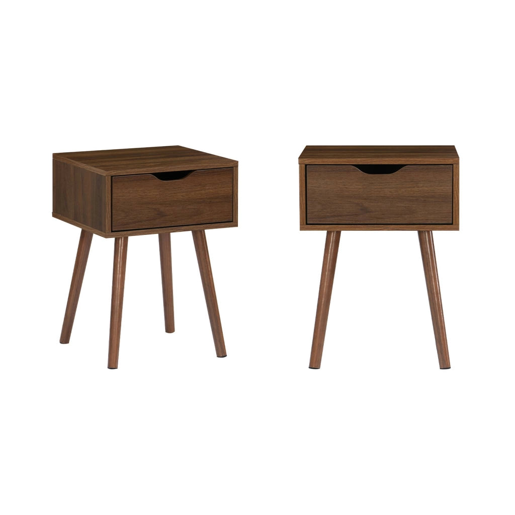 Set 2 comodini effetto legno 1 cassetto marrone, noce