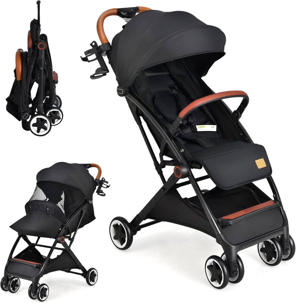 Passeggino Leggero per Bambini, Carrozzina con Schienale Regolabile, Passeggino Pieghevole con Ruote Universali, Sacco a fondo,per Bambini 0-36 Mesi, Portata 15 kg(Grigio)
