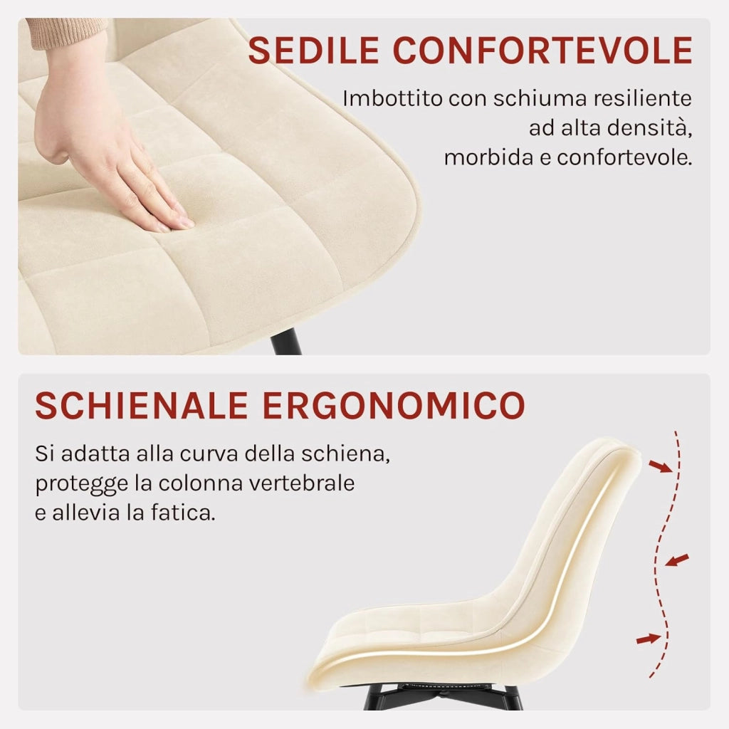 Sedie da Pranzo Girevole Set di 4, Sedie da Cucina, con Sedile Imbottito, Schienale Alto, Gambe in Metallo, Tessuto in Velluto, Beige EZS87be-4