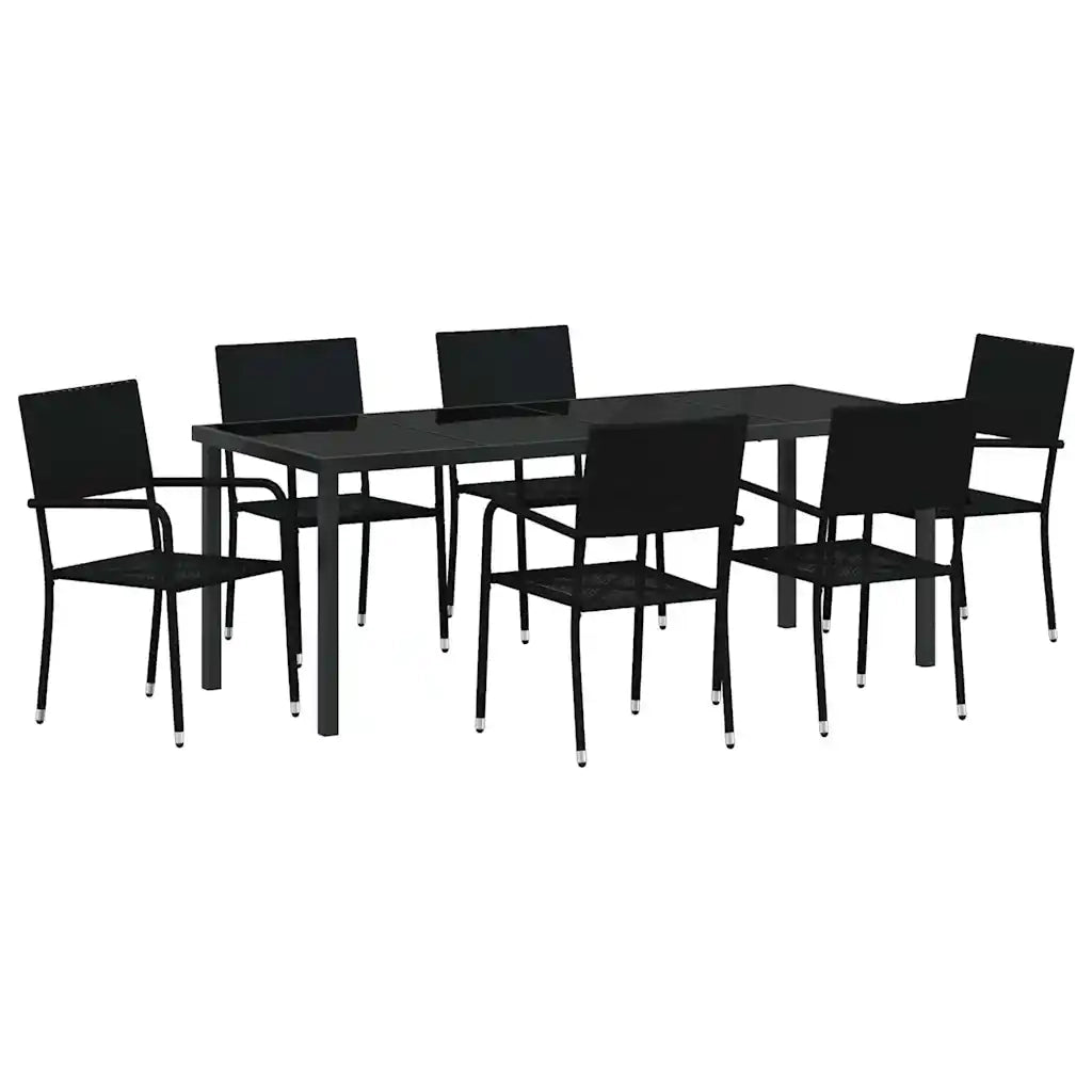 Set da Pranzo per Giardino con cuscino 7 pcs Nero polyrattan 3380041