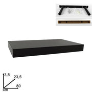Trade Shop - Mensola Da Parete In Legno Mdf 80x23,5x3,8cm Pensile Scaffale A Muro Staffe Nero -