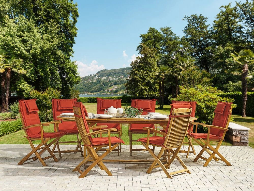 Set di cuscini di ricambio per sedie da esterno in tessuto rosso resistente ai raggi UV con imbottitura spessa 8 cuscini