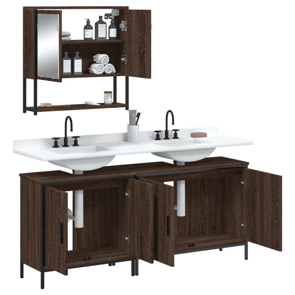 Set Mobili da Bagno 3 pz Rovere Marrone in Legno Multistrato 3214674