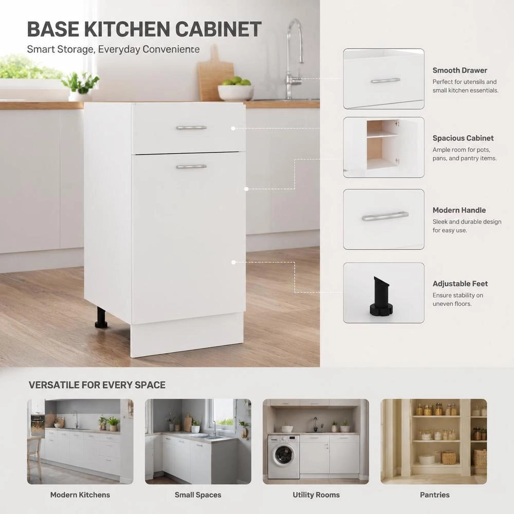 Kitchen Drawer Storage Cabinet 40x46x81.5 Cm MDF Material Matte White Floor Standing Organization System For Kitchen Space Optimization