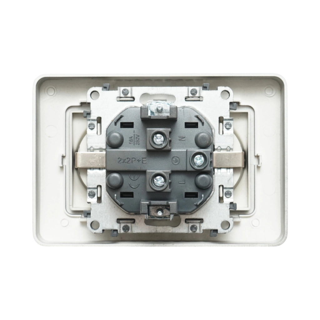 Doppia presa schuko nera da incasso 220V, 16A, PC 83x150mm