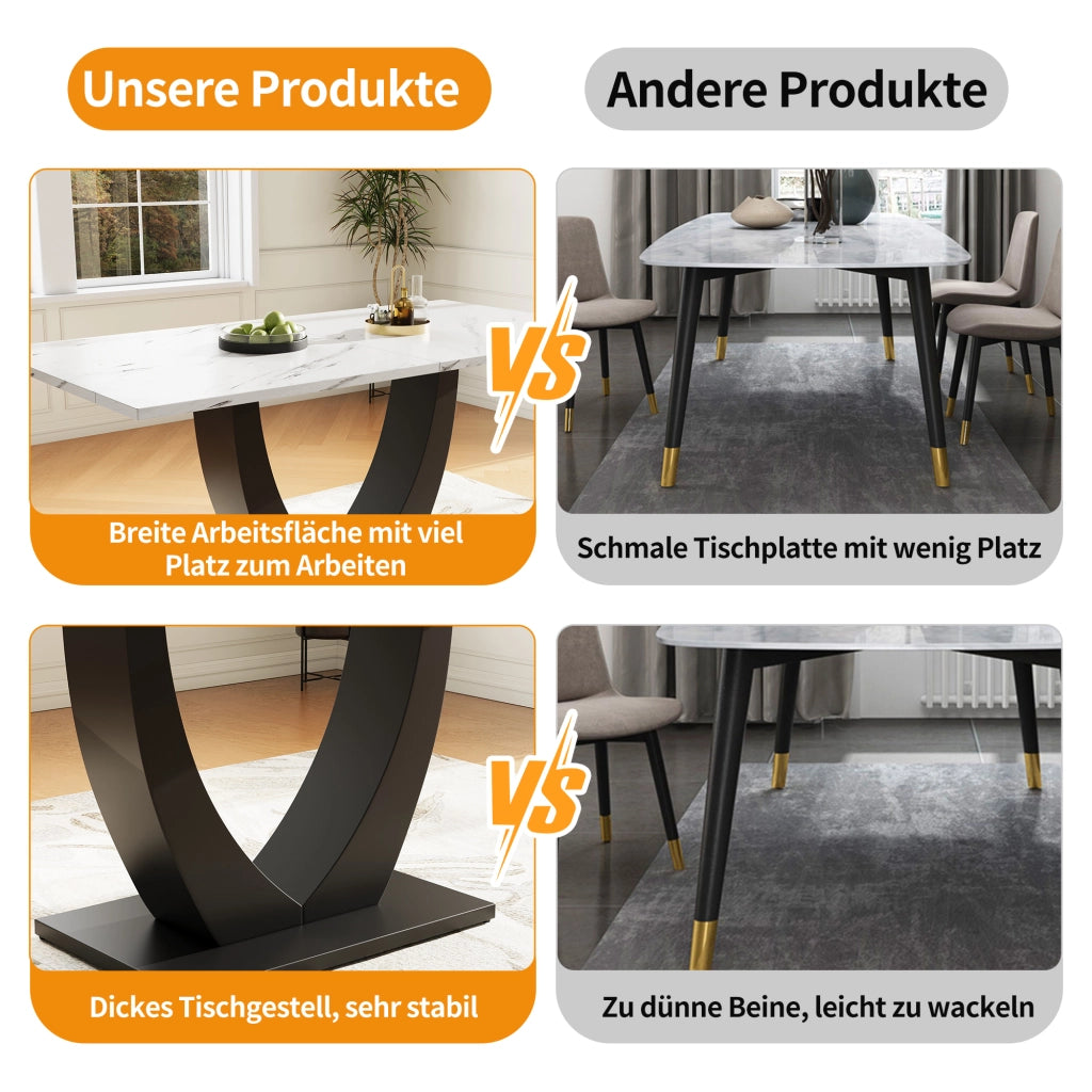 TAVOLO DA PRANZO 140x75,5 cm Effetto Marmo Bianco/Nero in MDF e Metallo