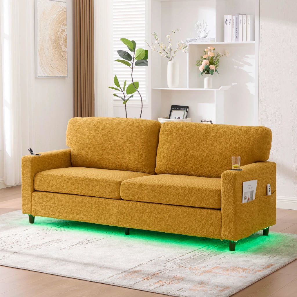 DIVANO 2 posti con USB-C e LED 203x77,5x86 cm Chenille giallo senape