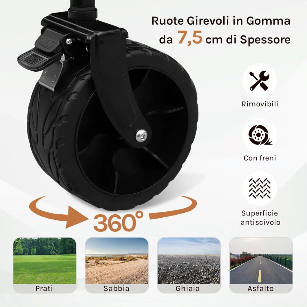 Carrello Pieghevole Portatutto, Carrellino da Giardino con Portellone Posteriore e Ruote per Tutti i Terreni con Freno, Capacità di Carico Fino a 150 kg, Nero
