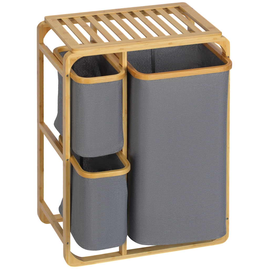 Cesto Portabiancheria con 3 Cassetti in Tessuto e Bamb¨´ ¨C zephmum ¨C 50x32x70cm