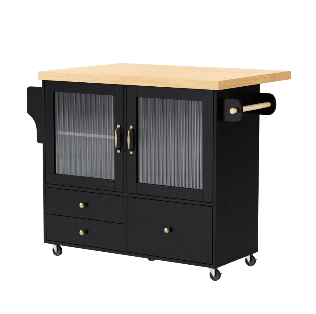 Isola cucina 100x42-70x91.5 cm con piano estendibile e ruote in MDF nero e naturale