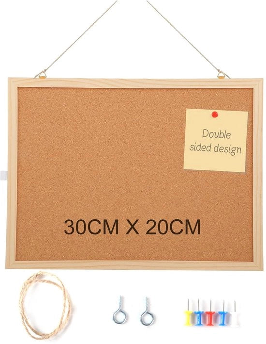 Prikbord in Legno con Cornice 20 x 30 cm - Incluso 5 Viti - Resistente alla Muffa - Installazione Facile - Materiale Duraturo