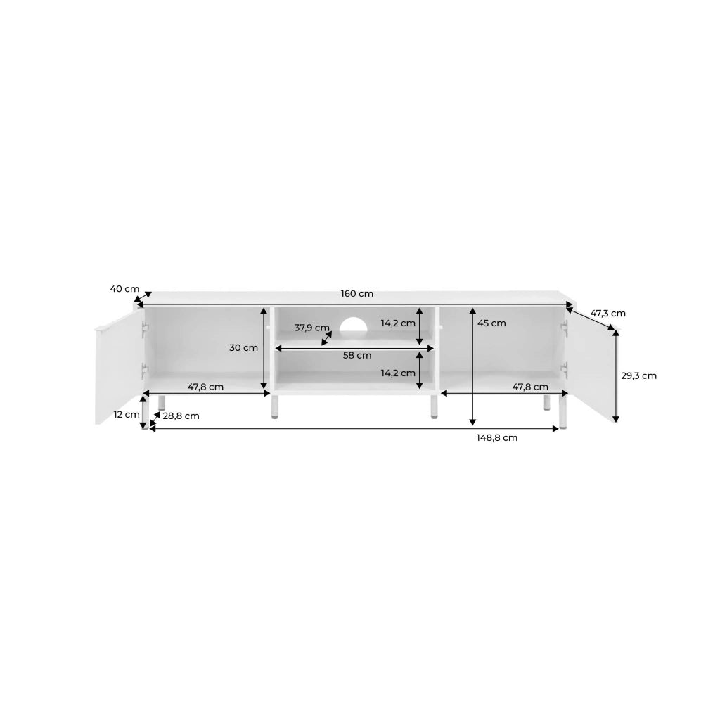 Mobile tv decorativo in legno e metallo, 160 cm, beige