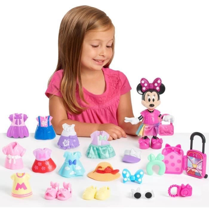 Scatola per bambole - DISNEY MINNIE MOUSE - Scatola di moda - Bambola Minnie 15 cm, 25 pezzi di moda e accessori