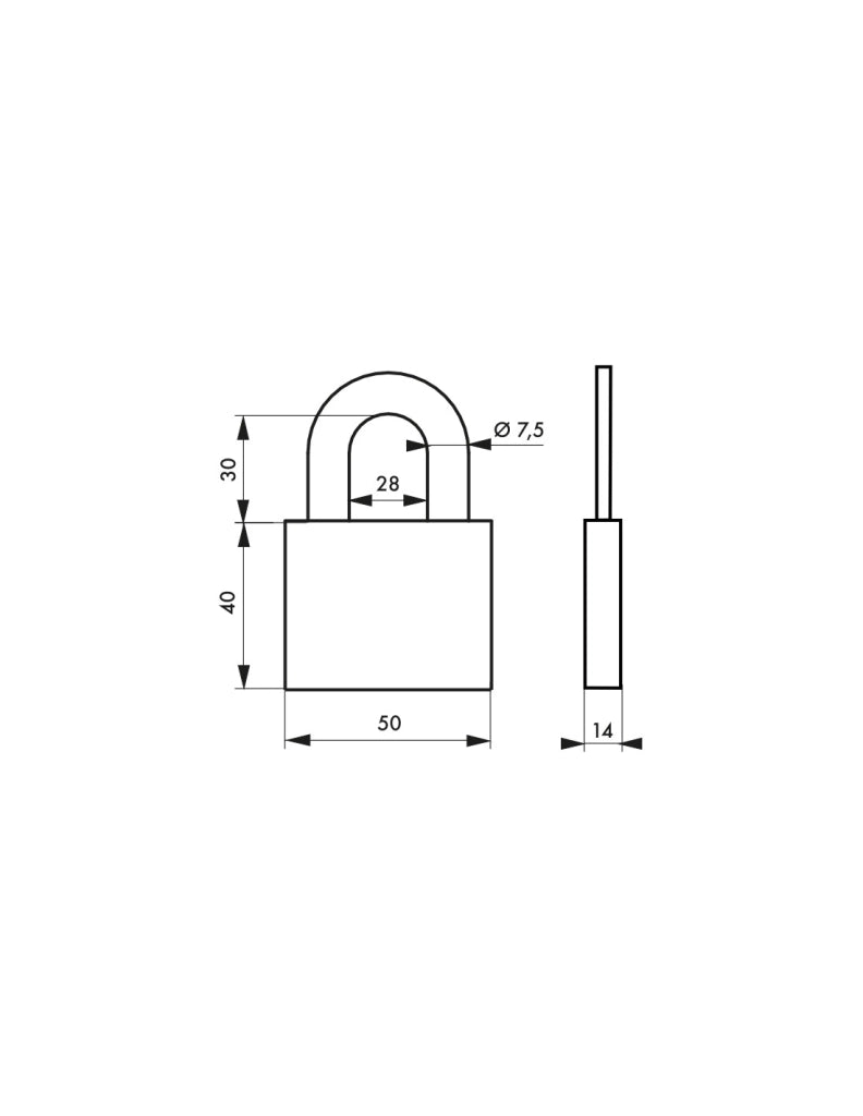 Lucchetto Ruck, ottone, interno, arco in acciaio, 50 mm, 2 chiavi – THIRARD
