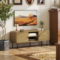 Mobile TV, con 2 ante, 2 scomparti aperti, piedi in acciaio, 120x40x50cm, Rovere
