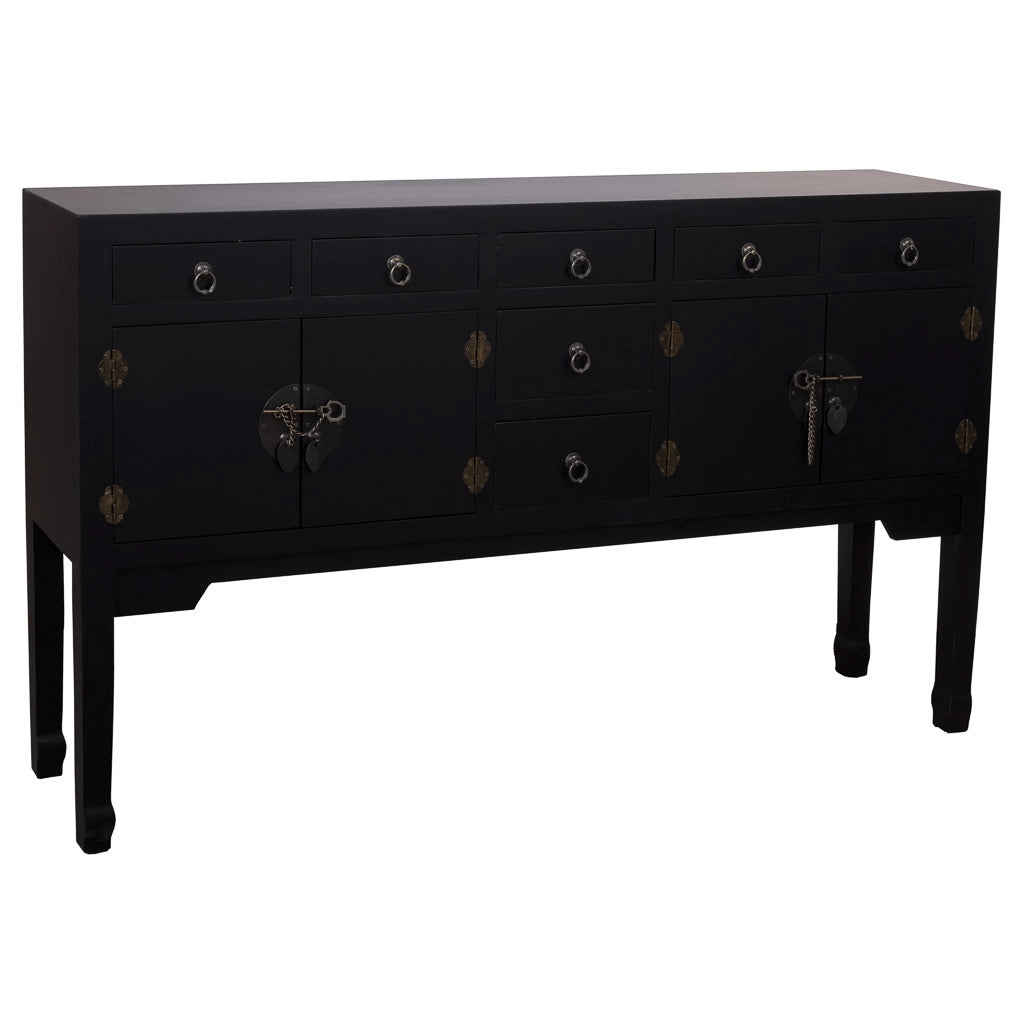 Credenza in legno con 7 cassetti e 2 porte 128x26x78