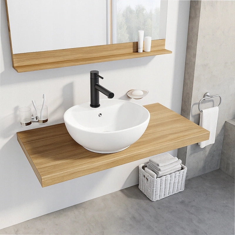LAVABO DA APPOGGIO OVALE IN CERAMICA BIANCA LOFT  LUCIDA CON FORO DI TROPPO PIENO