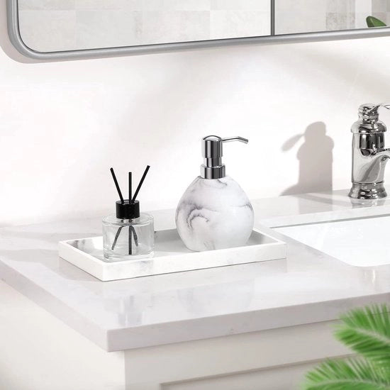 Dispensatore di sapone, 450 ml sapone liquido, dispensatore di detersivo per lavastoviglie, accessori eleganti, decorazione per bagno, lavabo, cucina, forma a pera e disegno a stampo d'inchiostro