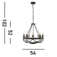 Lampadario Rustico-Country Cartwheel Iii Acciaio Nero 5 Luci E14