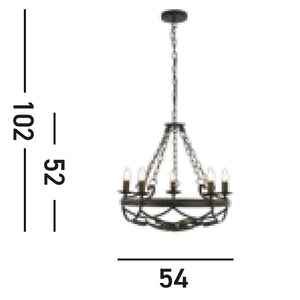 Lampadario Rustico-Country Cartwheel Iii Acciaio Nero 5 Luci E14