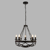 Lampadario Rustico-Country Cartwheel Iii Acciaio Nero 5 Luci E14