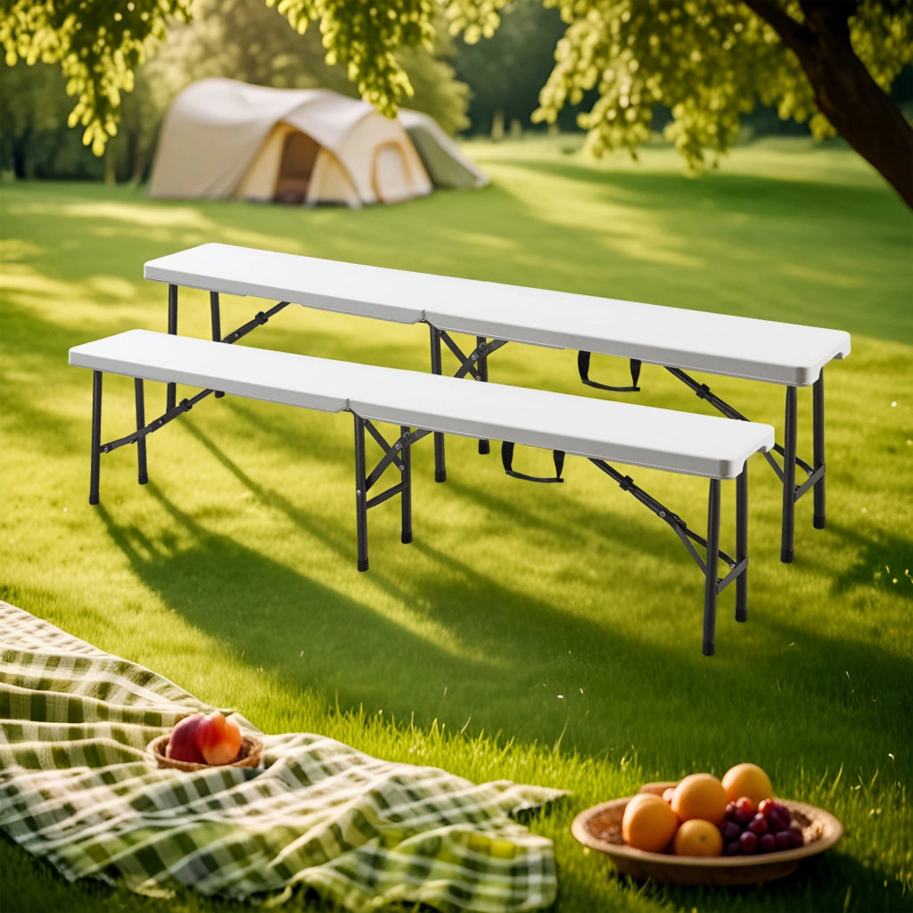 Set di 2 Panche Pieghevoli Ljusnarsberg 180 x 25 x 43 cm Bianco [en.casa]