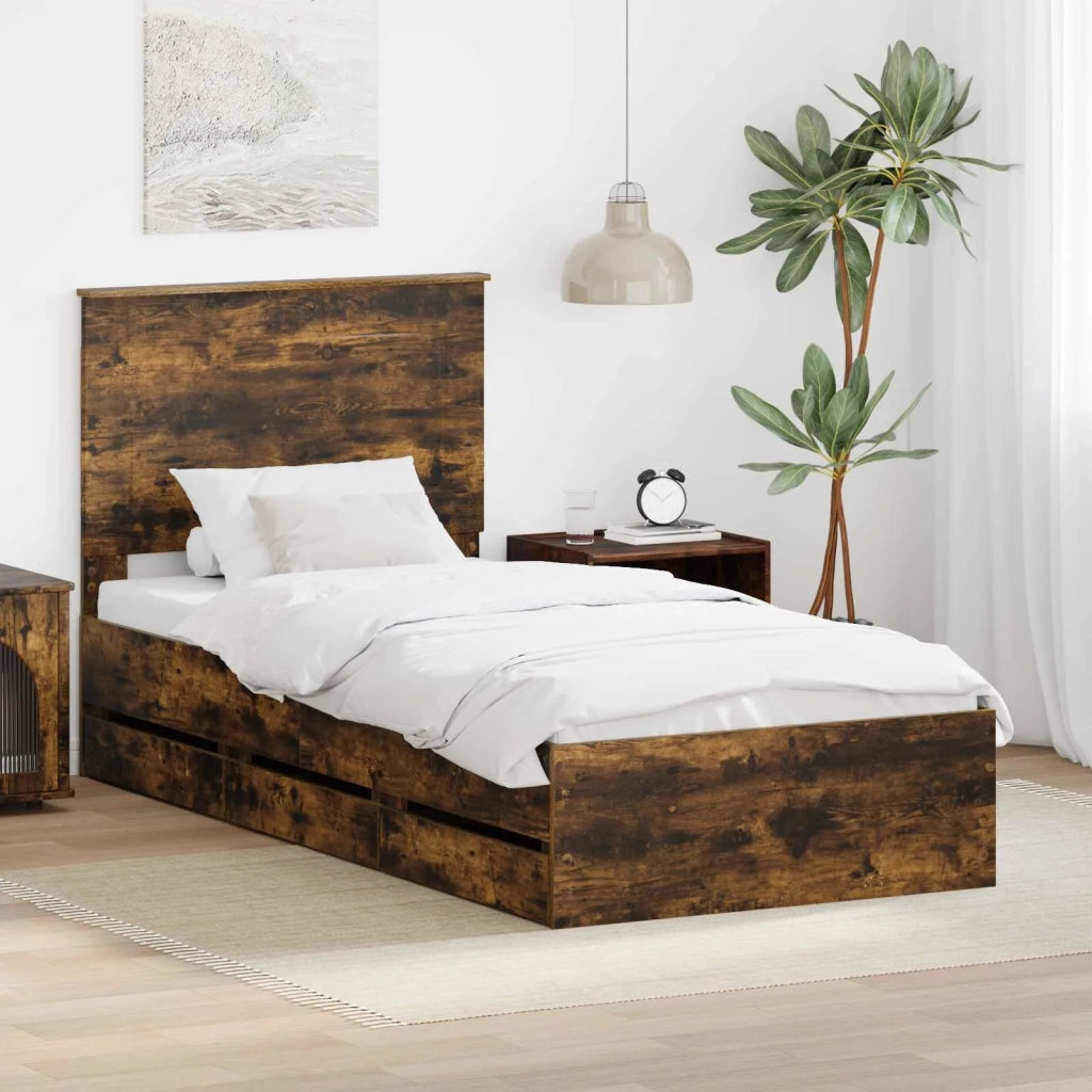 Struttura del letto con cassetto Rovere fumé 100 x 200 cm 3409493