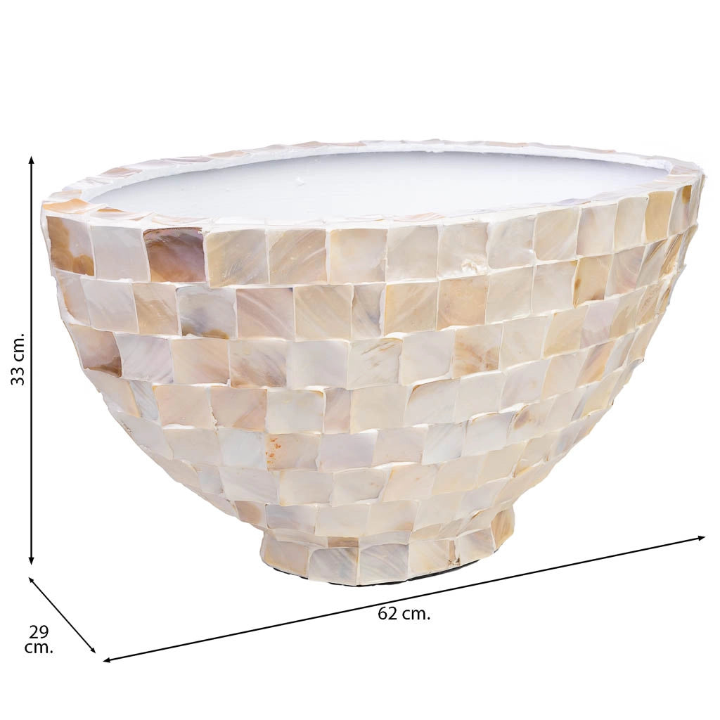 Fioriera in legno e madreperla beige 62x29x33h cm