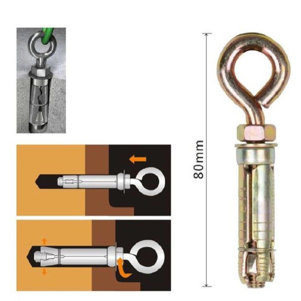 Trade Shop - Set 2 Tasselli Metallici Con Occhiello Bulloni M6x80mm Accessori Minuteria 91048 -