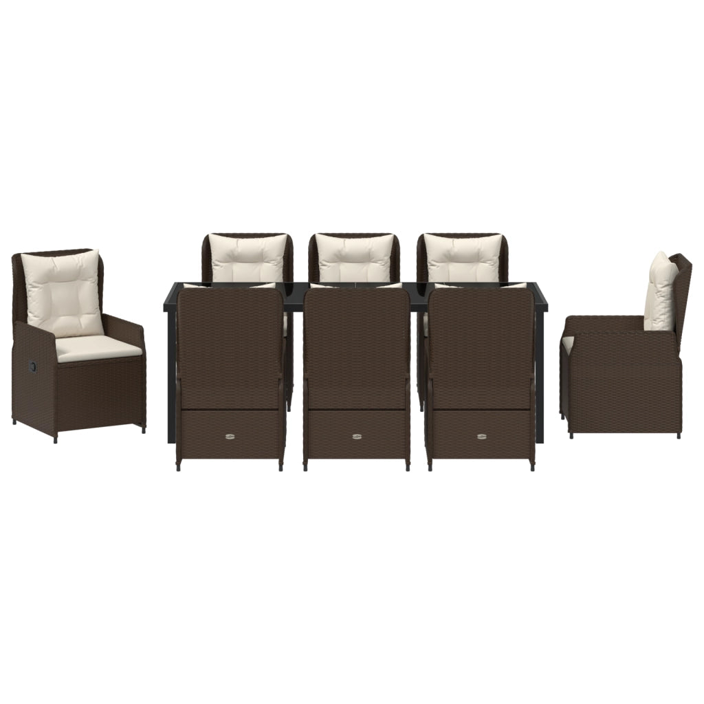 Set da Pranzo da Giardino in 9 Pezzi Marrone in Polyrattan