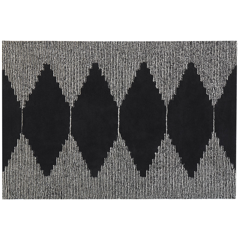 Tappeto pelo corto bianco e Nero in cotone modello geometrico pelo corto 160 x 230 cm