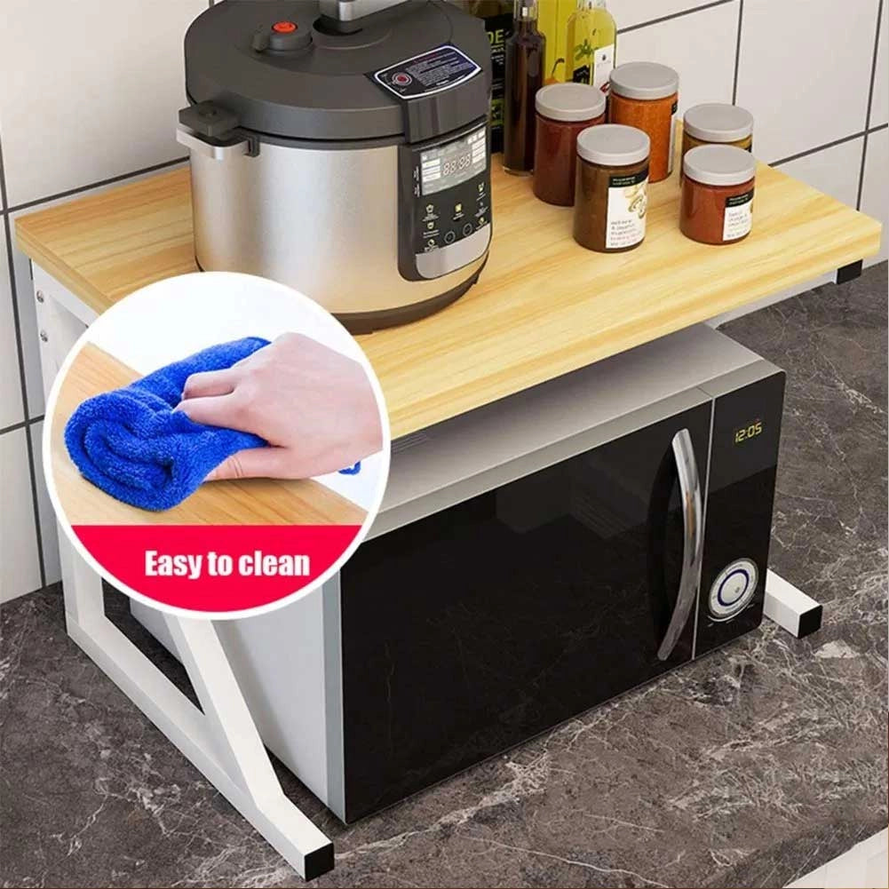 Scaffale Mensola Cucina Mobiletto Porta Microonde Ripiano Metallo Legno Beige